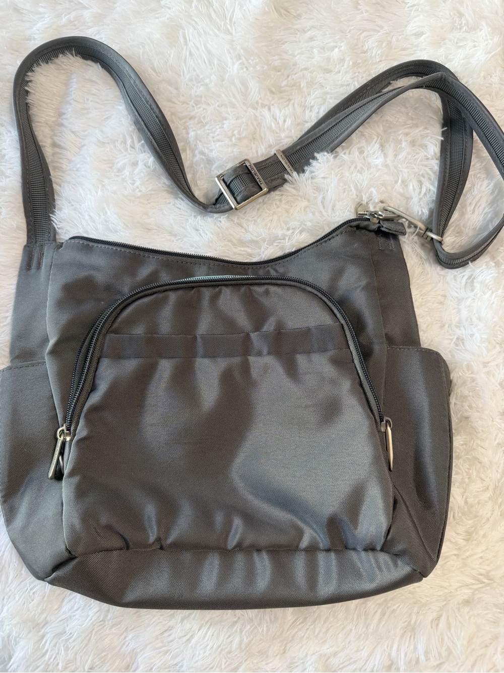 Women's Dark Gray Travel Crossbody Bag with Front Zip Pocket